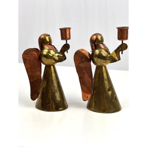 VTG Set Copper & Brass Angel Candle Holders Holiday Christmas Mexico - Picture 9 of 11